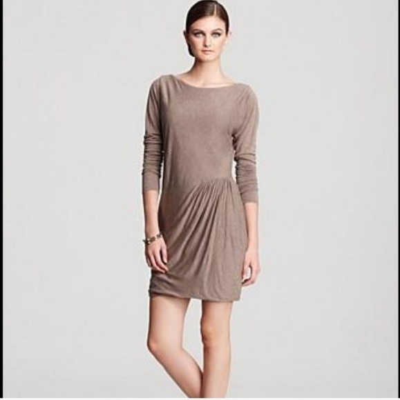 Rebecca Taylor Taupe Bodycon Ruched Long Sleeve Mini Dress Size Extra Small - Picture 1 of 12
